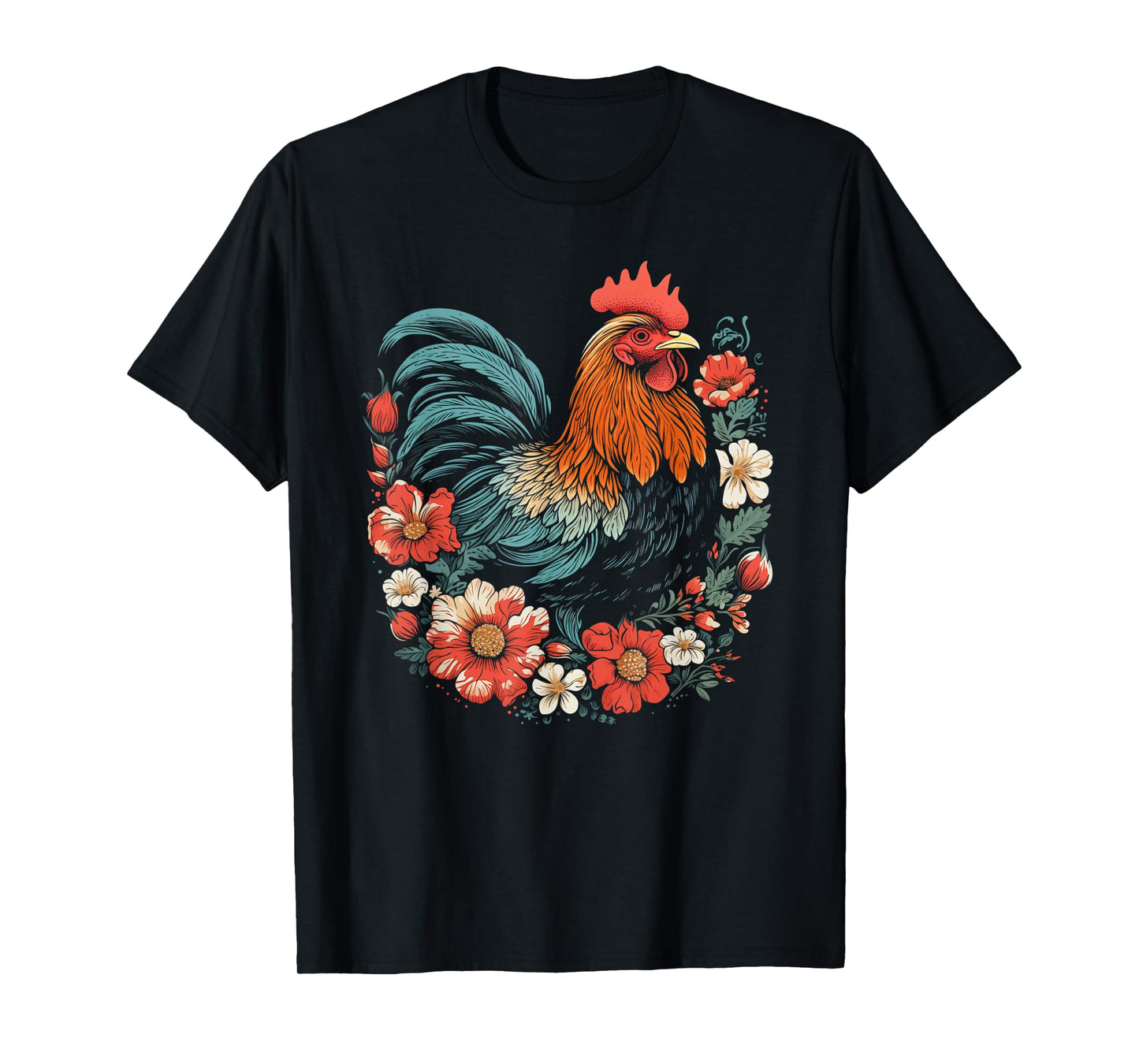 Chicken Vintage Flowers Floral Poultry Farmer Farm Animal T-Shirt