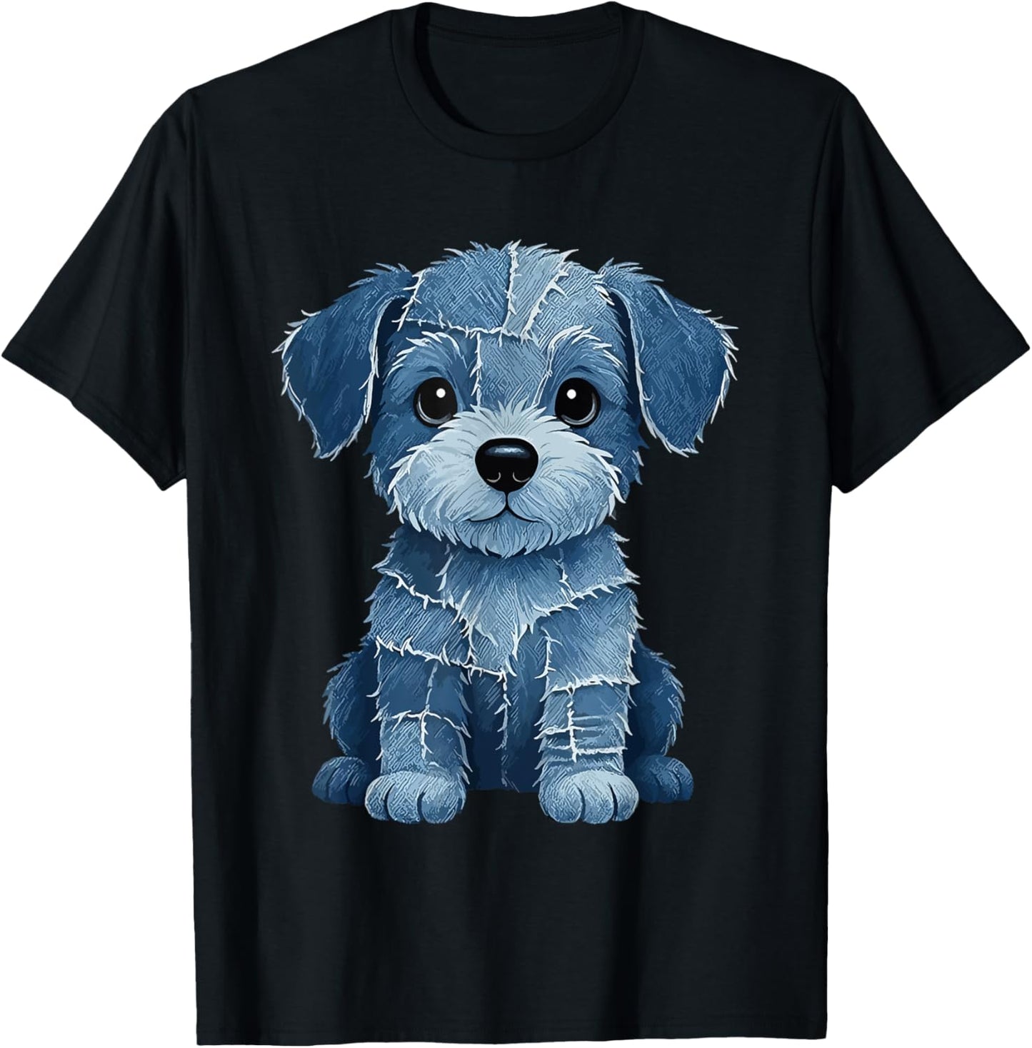 retro funny denim patch animal dog print T-Shirt