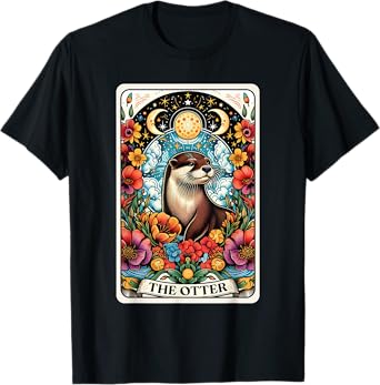 Catumet Otter Unisex-Adults Otter Tarot T-Shirt Black Short Sleeve Classic Fit Polyester 100% Cotton Blend Modern Classic Animals Cartoon T-Shirt Small