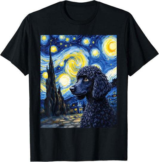 Poodle Puppy Van Gogh Starry Night Style Graphic T-shirt