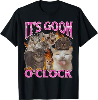 Gooning O'clock Funny Cat Meme Bootleg Graphic T-Shirt for Men Women