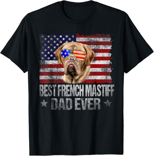 Vintage Best French Mastiff Dad Ever American Flag Dog Lover T-Shirt