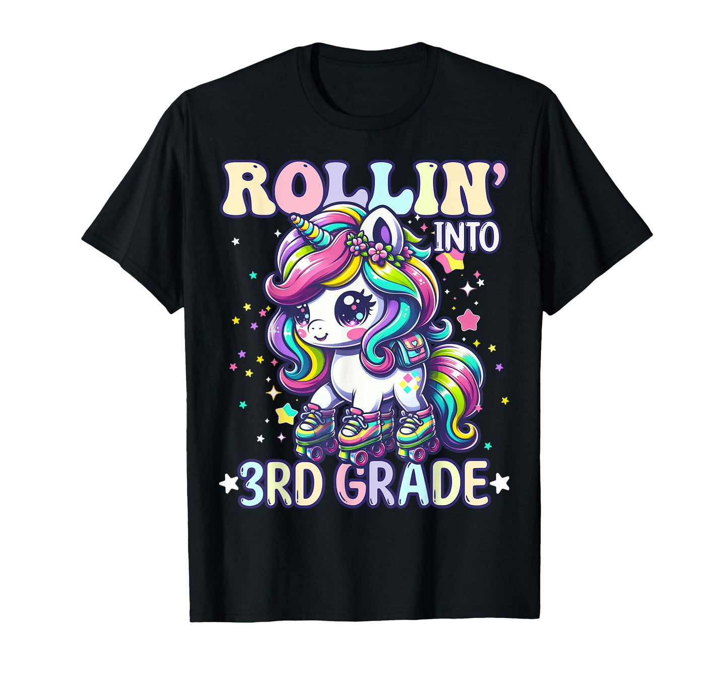 3rd Grade Back To School First Day Girl Rollin Unicorn T-Shirt