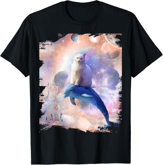 Space Cat Riding Dolphin T-Shirt