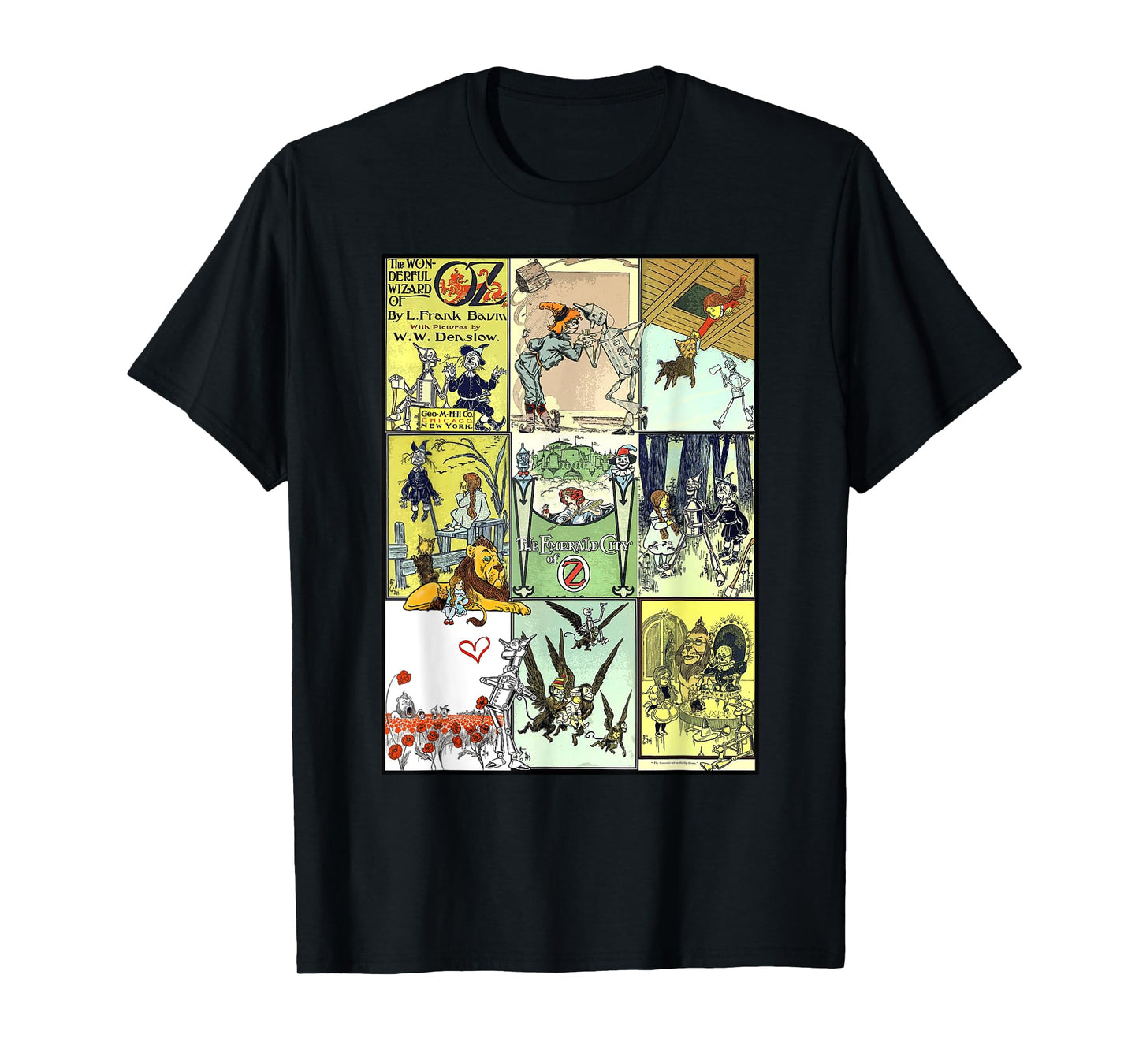Dorothy and Toto The Wonderful Wizard of Oz Collage T-Shirt - Green, Unisex-Adults, Short Sleeve, T-Shirt, Small