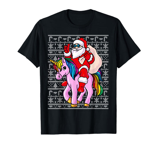 Santa Claus Pink Unicorn Girls Womens Ugly Christmas Kids T-Shirt