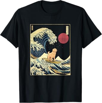 Golden Retriever Japanese Kanagawa Wave Funny Surf Dog Men Women Girls Kids T-Shirt
