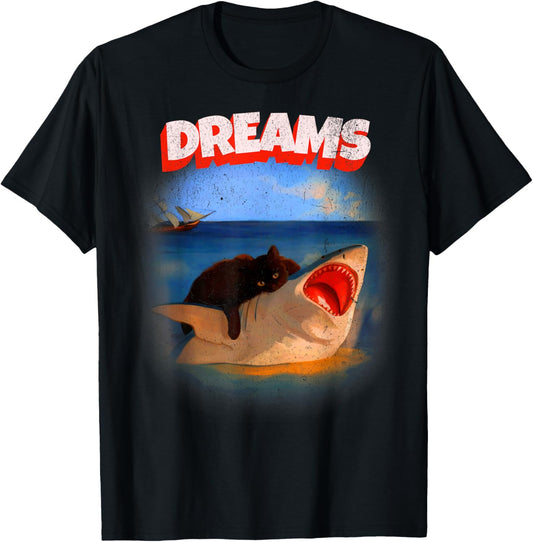 Funny Cat Having Big Dreams To Bites Shark And Eat Shark Tee T-Shirt