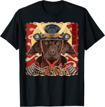 Chocolate Lab Labrador Retriever Dog Japanese Art Samurai Men Women Kids T-Shirt