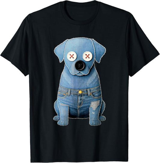 Dog Pattern Denim Patchwork Art Labrador Retriever Shirt Men T-Shirt