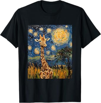 Cute Giraffe Africa - Van Gogh Style - Starry Night T-Shirt