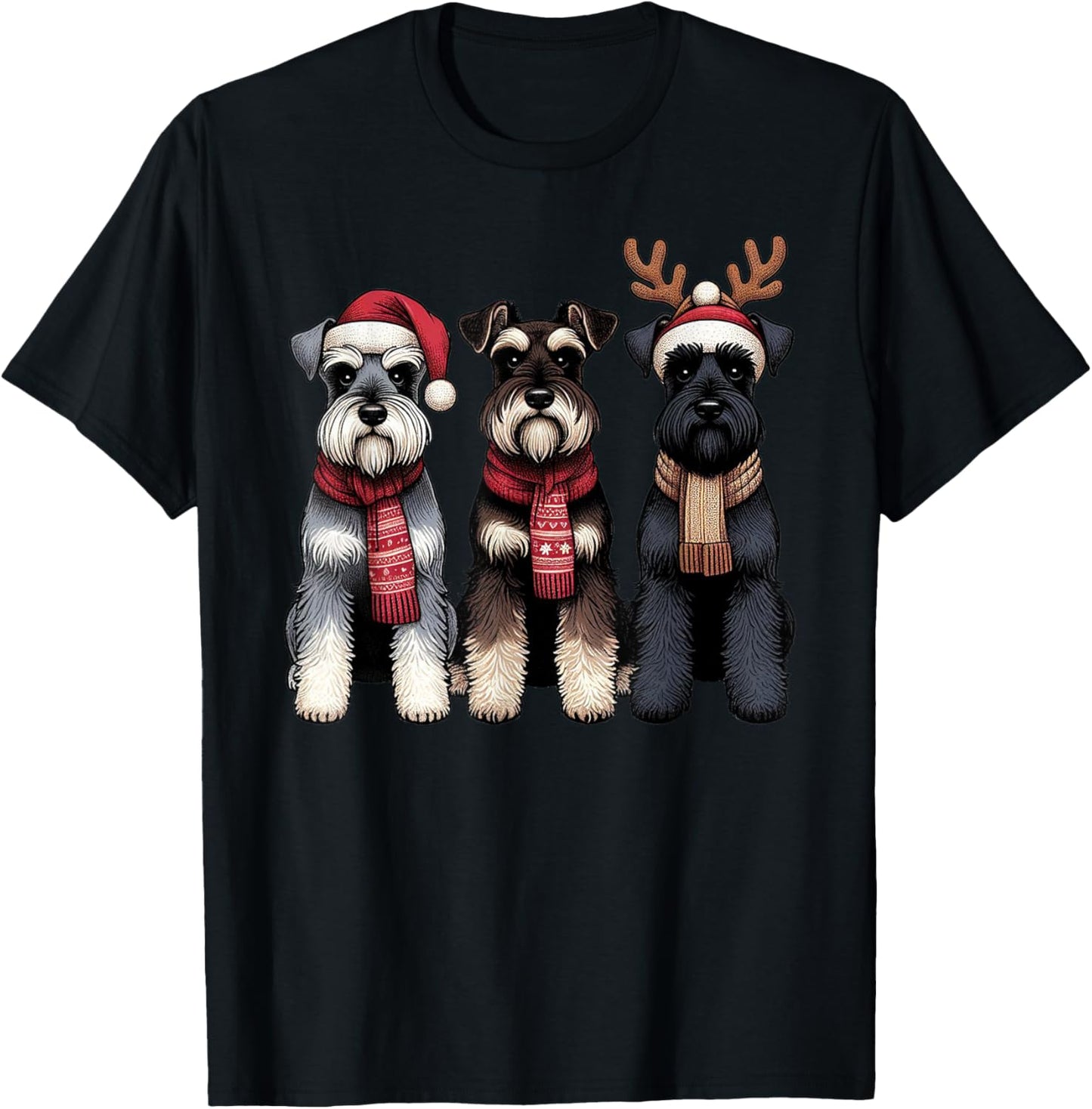 Santa Reindeer Schnauzer Christmas Dachshund Lover Pajama T-Shirt