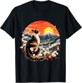 Japanese Kawaii Cat Floral Neko Anime Lover Animal Pet Owner T-Shirt for Men Women Kids