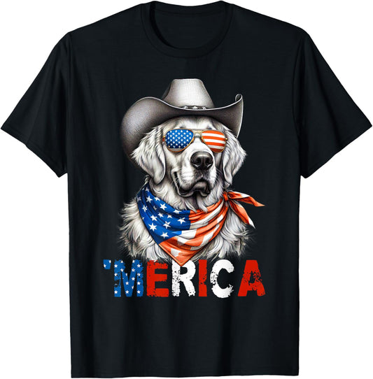Golden Retriever Merica American Flag Celebrate 4th of July T-Shirt