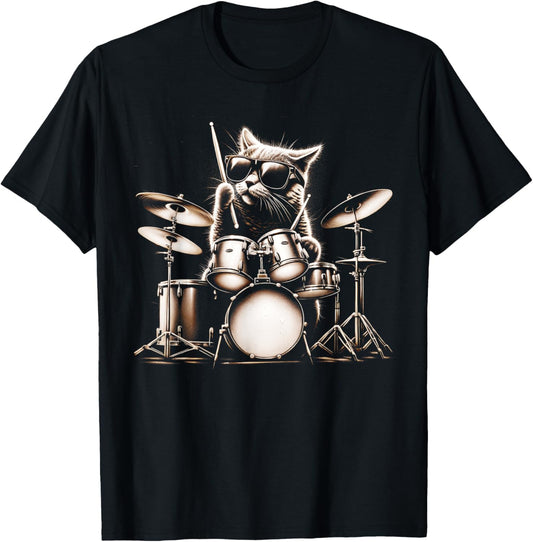 Kitten Rock Band Funny Kitty Drummer Cat Playing Drums T-Shirt