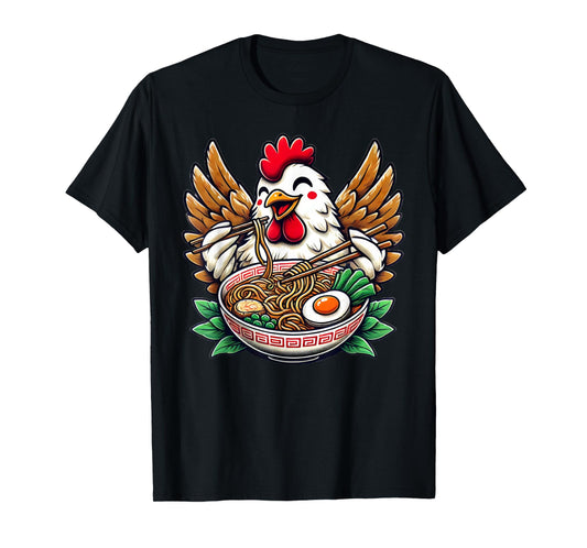 Kawaii Chicken Eating Ramen Noodles T-Shirt