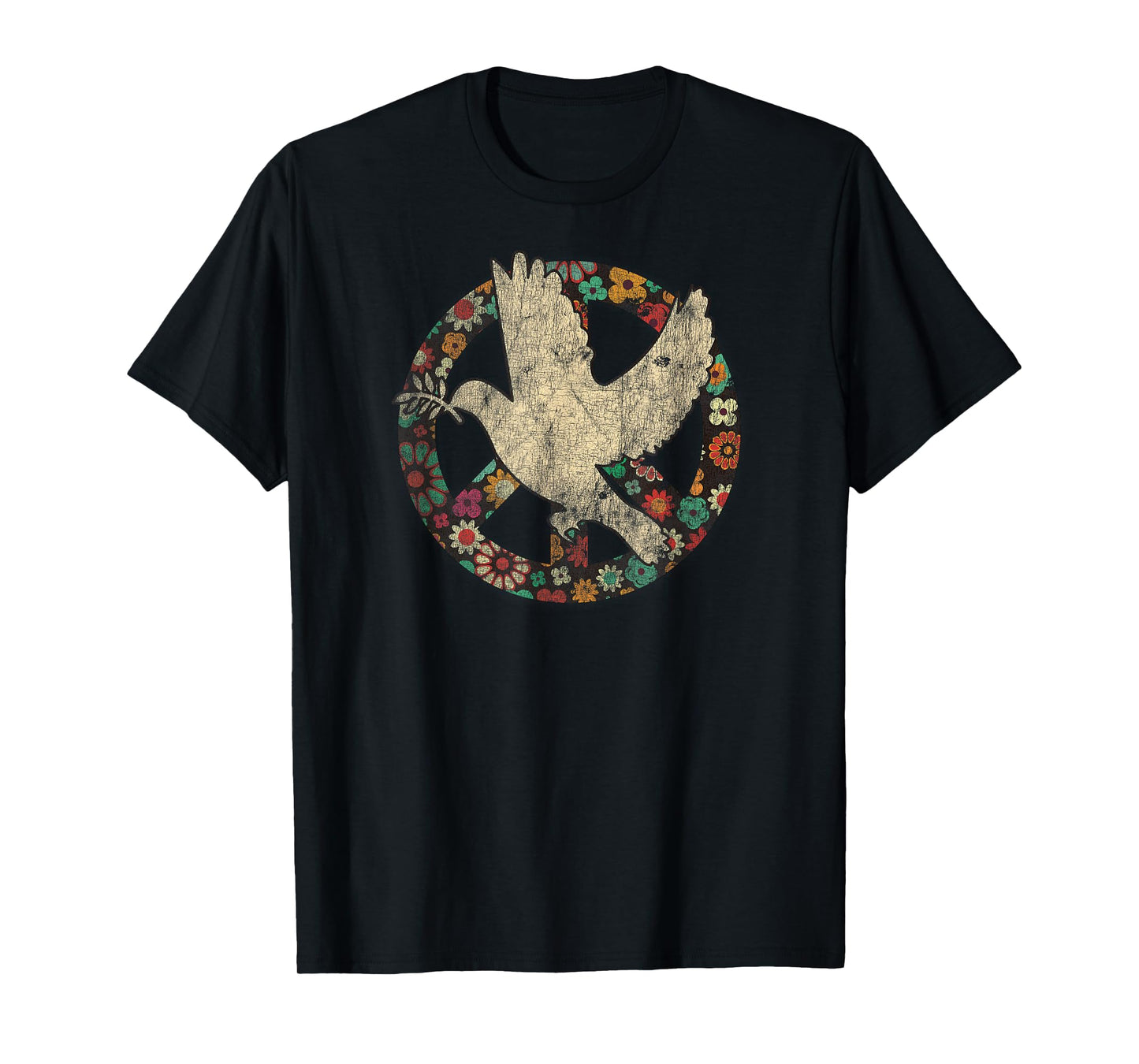 Dove Bird of Distress Peace Sign Kindness and Flower Peace T-Shirt