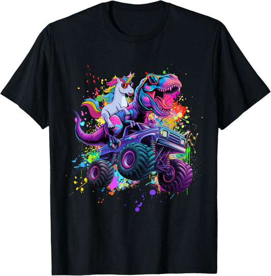 Unicorn Riding Dinosaur Monster Truck Funny Monster Truck T-Shirt