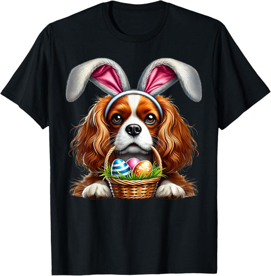Cute Bunny Ear Cavalier King Charles Spaniel Dog Easter Eggs T-Shirt