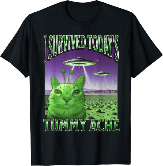 Today's Tummy Ache Funny Alien Cat Meme Bootleg Graphic T-Shirt