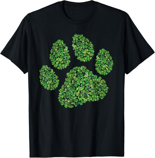 St Patrick's Day Paw Print Dog Owners Shamrock Dog Clovers T-Shirt