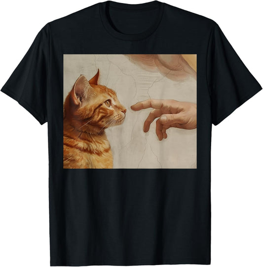 Michelangelo God Creating Cat Hands Vintage Art T-Shirt