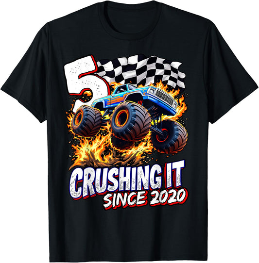 Birthday Monster Truck 5 year Old Boys 5th Party Born 2020 T-Shirt