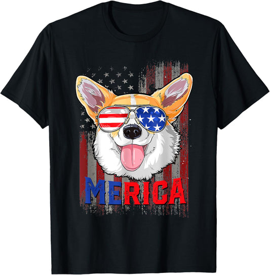 Corgi 4th Of July Merica Flag Men Women Kids Funny T-Shirt