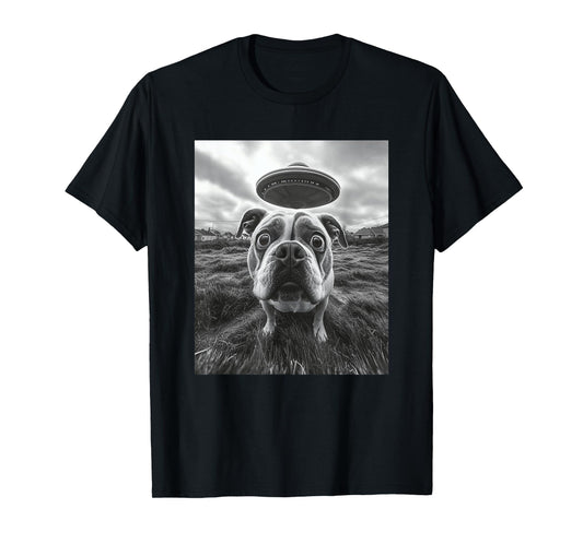 English Bulldog with UFO Graphic T-Shirt – Hilarious Dog Tee Men Women Kids T-Shirt
