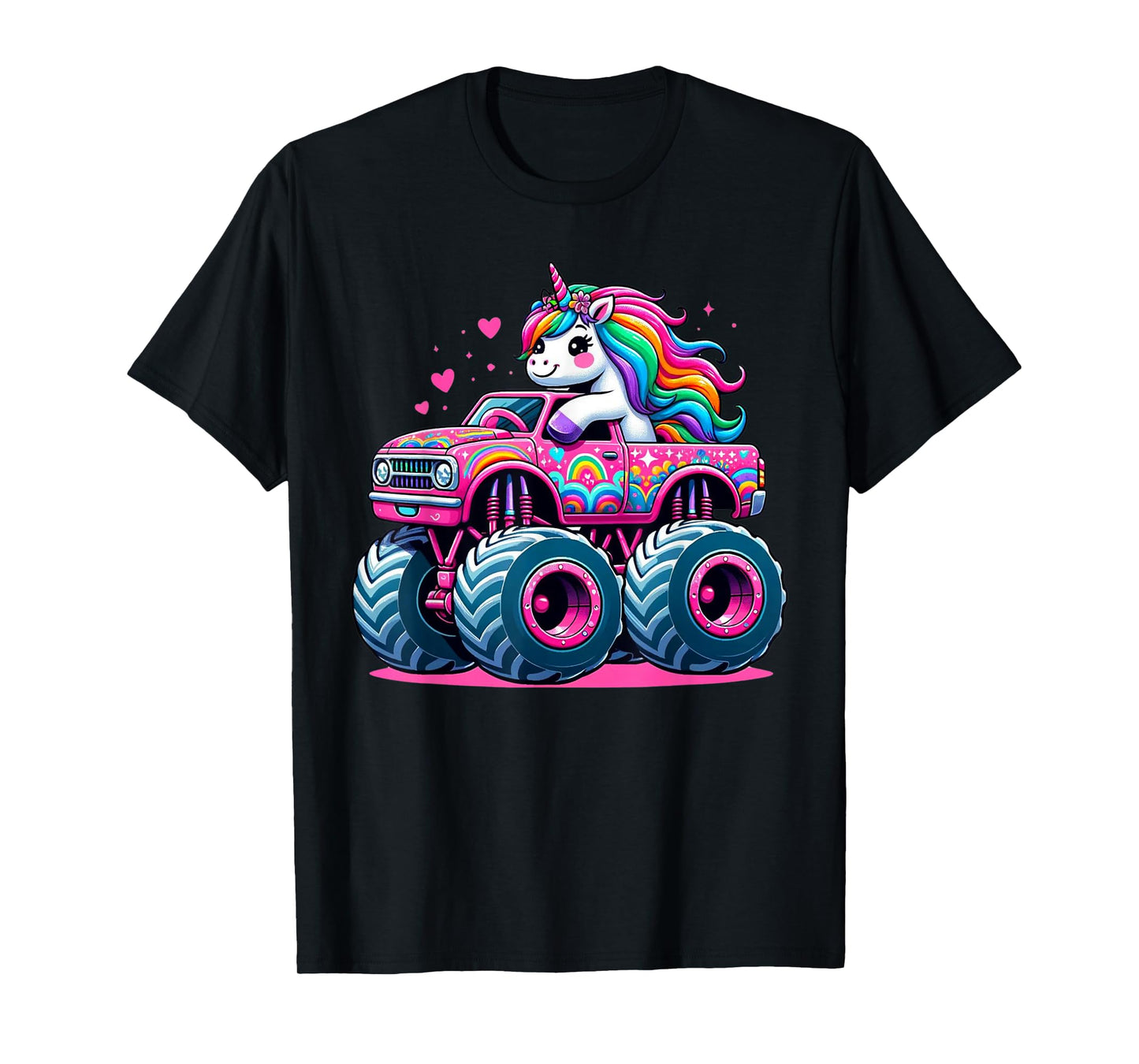 Funny Cute Unicorn Riding A Pink Monster Truck T-Shirt