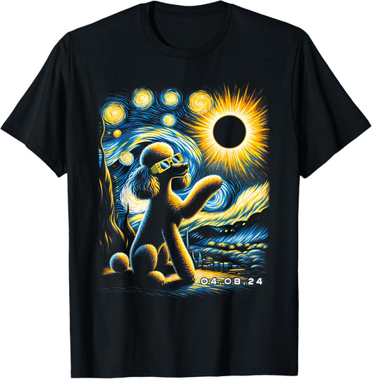 Graphic Poodle Solar Eclipse Painting Art Animal Breed Dog T-Shirt