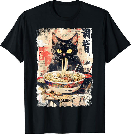 Ramen Noodles Cat Japan Y2K Kawaii Retro Cats Manga Anime T-Shirt