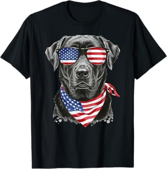 Patriotic Black Labrador Retriever American 4th of July T-Shirt