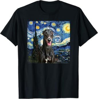 Black Greyhound Starry Night Dog Lover Gift T-Shirt for Men Women Kids