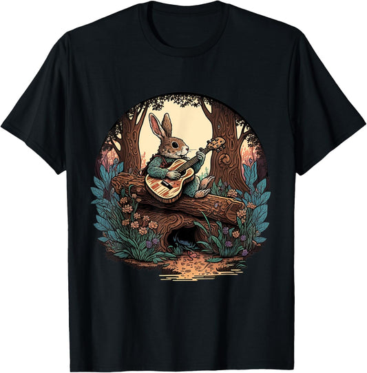 Funny Bunny Playing Banjo Guitar Music Rabbit T-Shirt