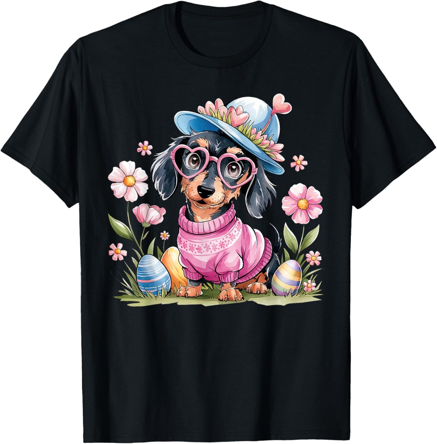 Cute Dachshund Weiner Dog Floral Eggs Easter Day Dog Lover T-Shirt