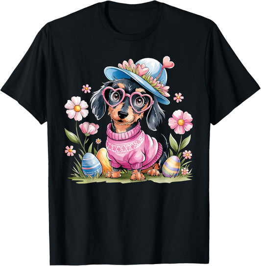 Cute Dachshund Weiner Dog Floral Eggs Easter Day Dog Lover T-Shirt