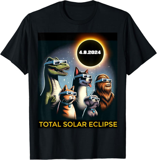 Cat Dog Bigfoot Eclipse Glasses Total Solar Eclipse 2024 T-Shirt
