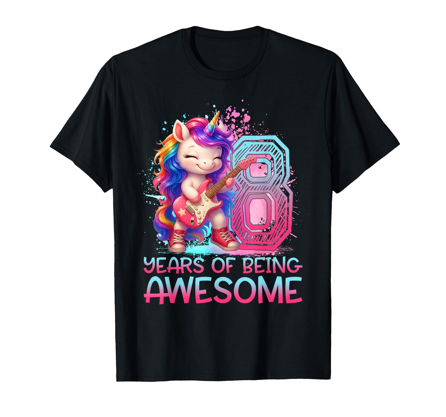 8 Years of Being Awesome Unicorn Rock And Roll 8th Birthday T-Shirt