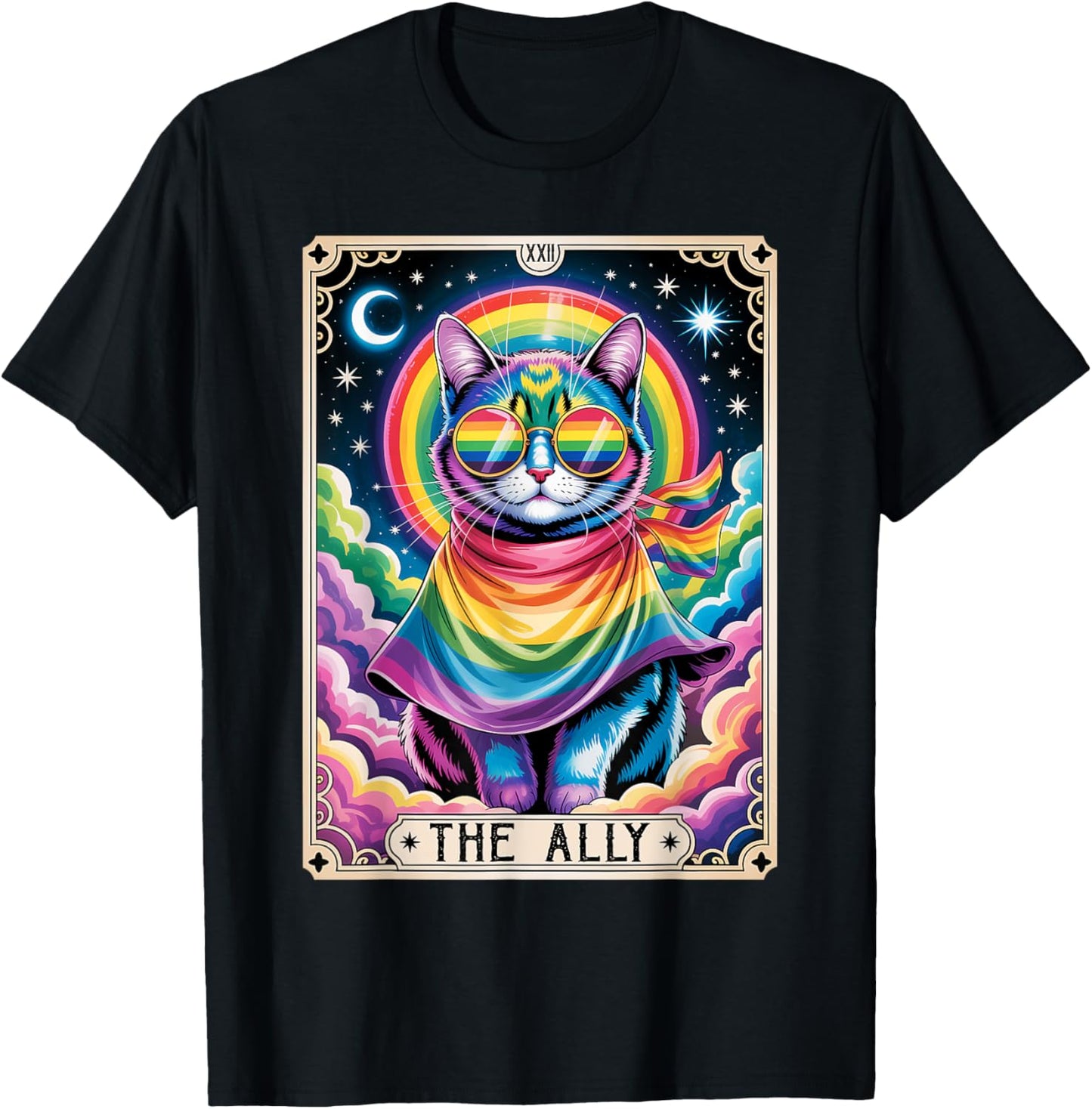 The Ally Tarot Card Cat with Rainbow LGBT Pride Gay Support T-Shirt