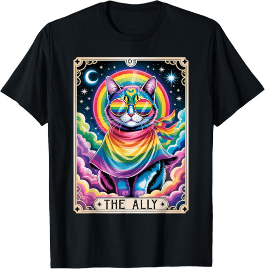 The Ally Tarot Card Cat with Rainbow LGBT Pride Gay Support T-Shirt