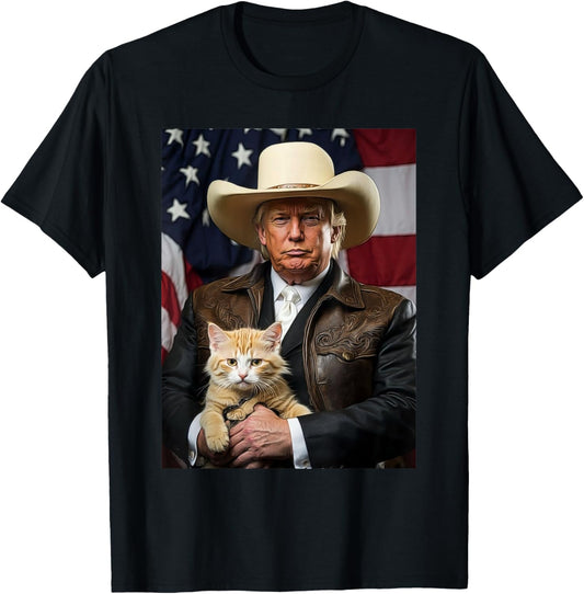 Donald Trump Cat Shirt Cowboy American Flag Funny Trump 2024 T-Shirt