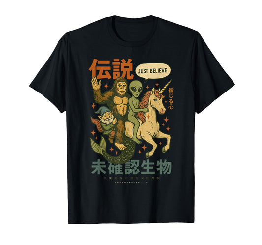 Funny Bigfoot Alien Unicorn Japanese Art Mythical Graphic T-Shirt