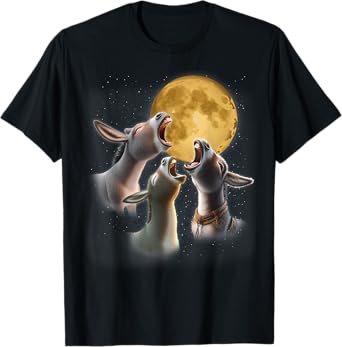 3 Donkeys Howling At The Moon Funny Donkey Animal Lover Kids T-Shirt