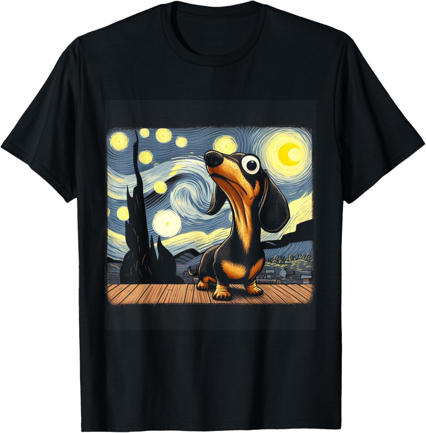 Funny Dachshunds Sausage Dogs in a Starry Night T-Shirt