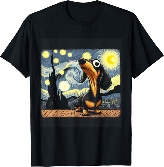 Funny Dachshunds Sausage Dogs in a Starry Night T-Shirt