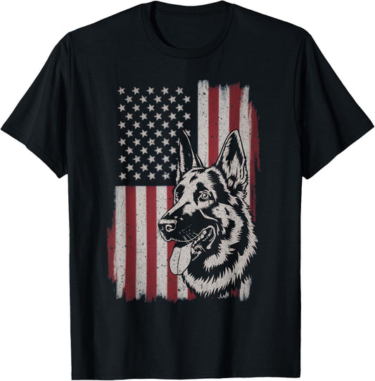 Patriotic German Shepherd American Flag 4th Of July Shepherd T-Shirt
