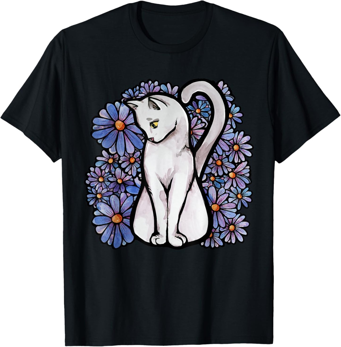 White Cats Kitty Cat Flower Garden T-Shirt