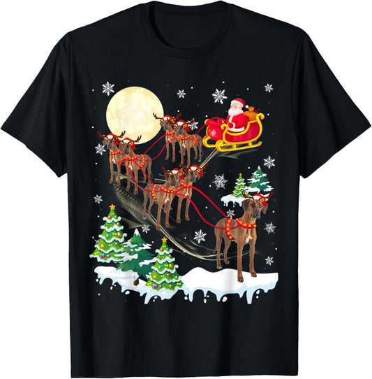 Rhodesian Ridgeback Reindeer Christmas Dog Riding Santa T-Shirt