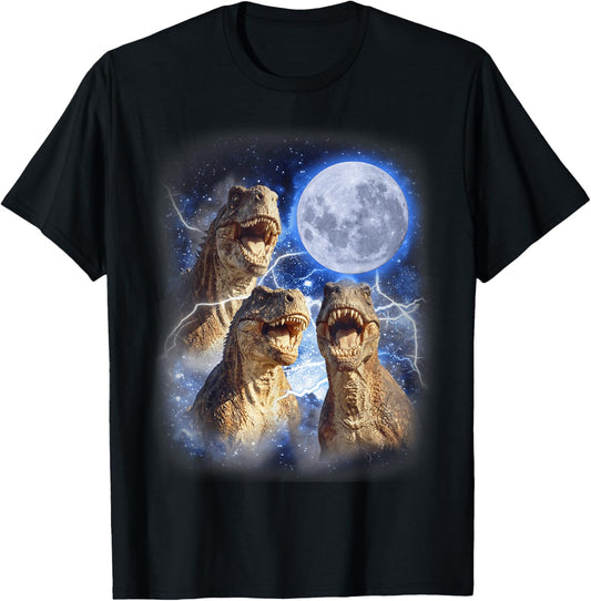 3 Tyrannosaurus Moon Howling Prehistoric Funny Dinosaurs T-Shirt